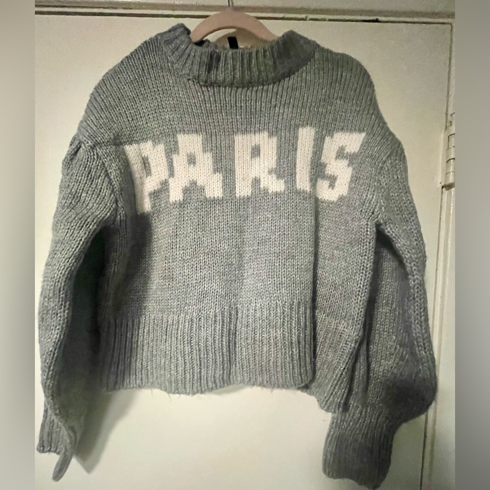 H&M Divided gray ‘Paris’ cropped sweater size M